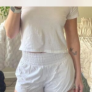 White Cropped T-Shirt and Shorts Set